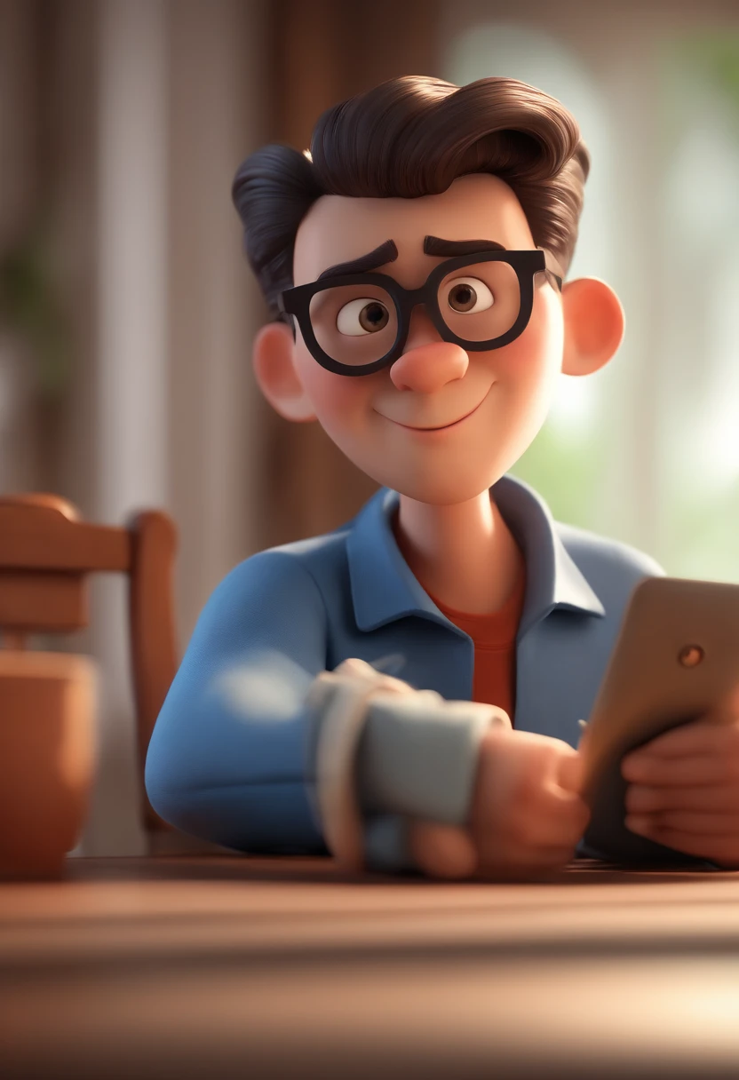 Cartoon character of a man with black glasses and a blue shirt, animation character, Caractere estilizado, animation style rendering, 3D estilizado, Arnold Maya render, 3 d render stylized, toon render keyshot, Personagem 3D, Personagem 3D, 3d rendering stylized, 3 d character render, personagem de desenho animado, Personagem de close up, Pose de personagem, (Estilo Pixar) (master part:1.2) (Bokeh) (best quality) (pele detalhada) (textura detalhada) (8k) (argila) (Cinematic lighting) (foco nítido