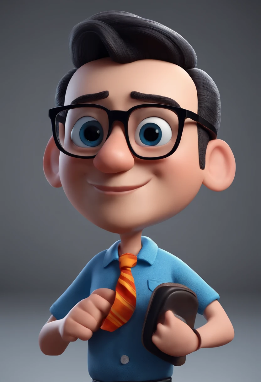 Cartoon character of a man with black glasses and a blue shirt, animation character, Caractere estilizado, animation style rendering, 3D estilizado, Arnold Maya render, 3 d render stylized, toon render keyshot, Personagem 3D, Personagem 3D, 3d rendering stylized, 3 d character render, personagem de desenho animado, Personagem de close up, Pose de personagem, (Estilo Pixar) (master part:1.2) (Bokeh) (best quality) (pele detalhada) (textura detalhada) (8k) (argila) (Cinematic lighting) (foco nítido