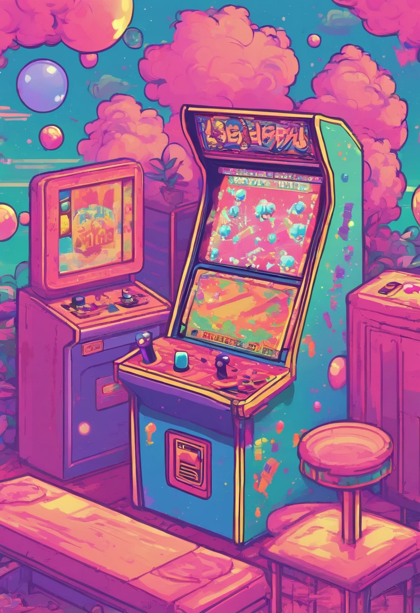 kawaii aesthetic, Sala de Jogos Arcade, ZERO, vaporwave, Synthwave, Magic bubbles, soap bubbles