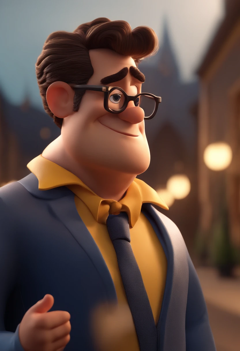 Cartoon character of a man with black glasses and a blue shirt, animation character, Caractere estilizado, animation style rendering, 3D estilizado, Arnold Maya render, 3 d render stylized, toon render keyshot, Personagem 3D, Personagem 3D, 3d rendering stylized, 3 d character render, personagem de desenho animado, Personagem de close up, Pose de personagem,  (Estilo Pixar) (master part:1.2) (Bokeh) (best quality) (pele detalhada) (textura detalhada) (8k) (argila) (Cinematic lighting) (foco nítido