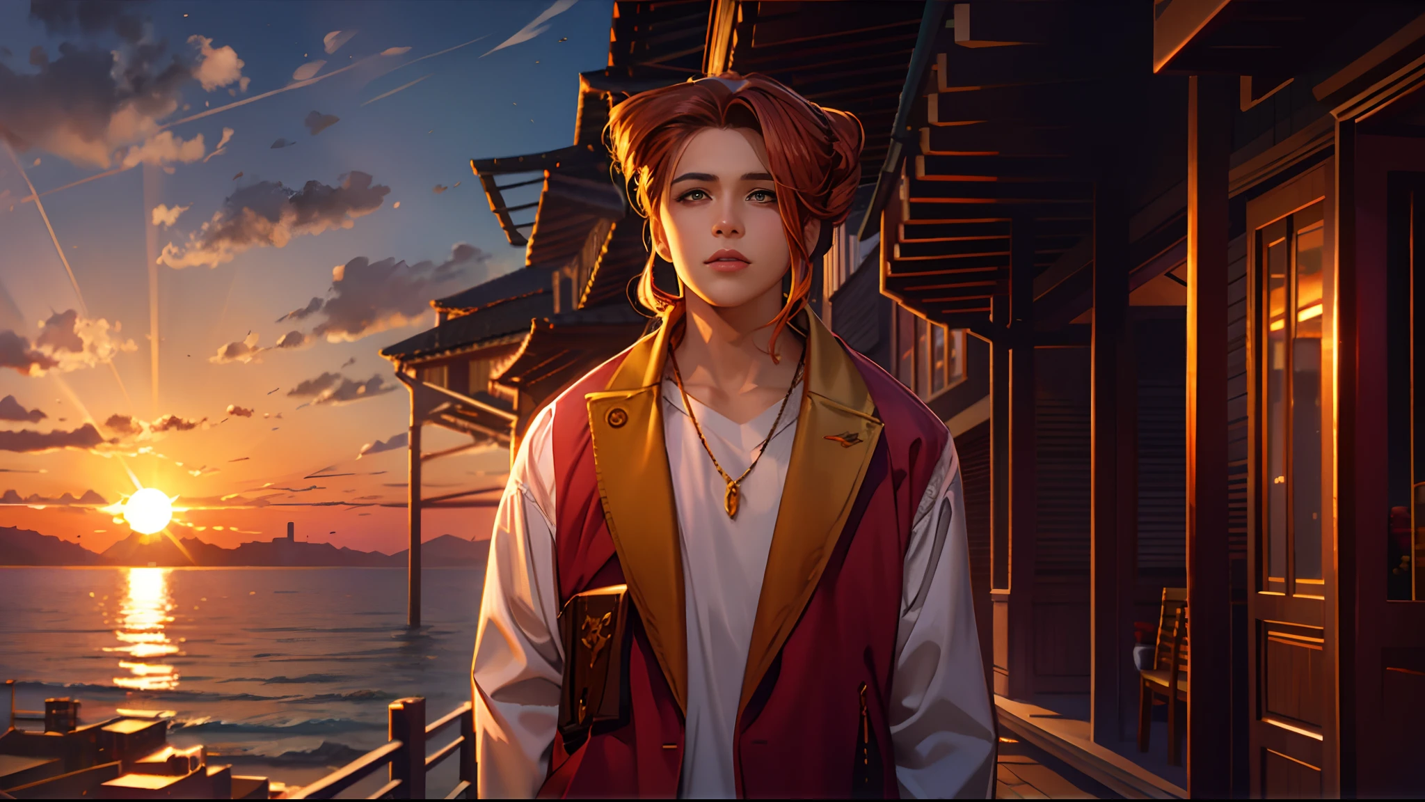 the sunset,eventide,evening light,middle parted hairstyle