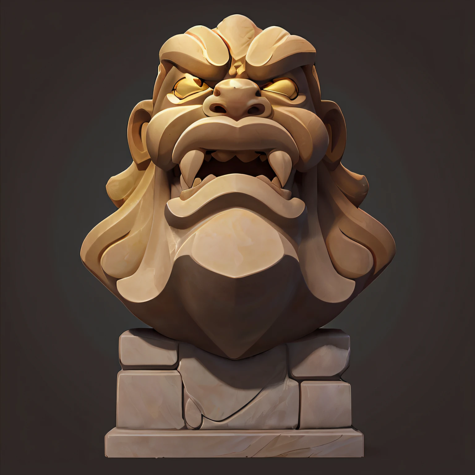 Golden beast， Golden Kingdom，  frontage，Magnificent stone statues of great mythical beasts，light source on left，Simplify the structure， European and American cartoon style， 2d， gameicon