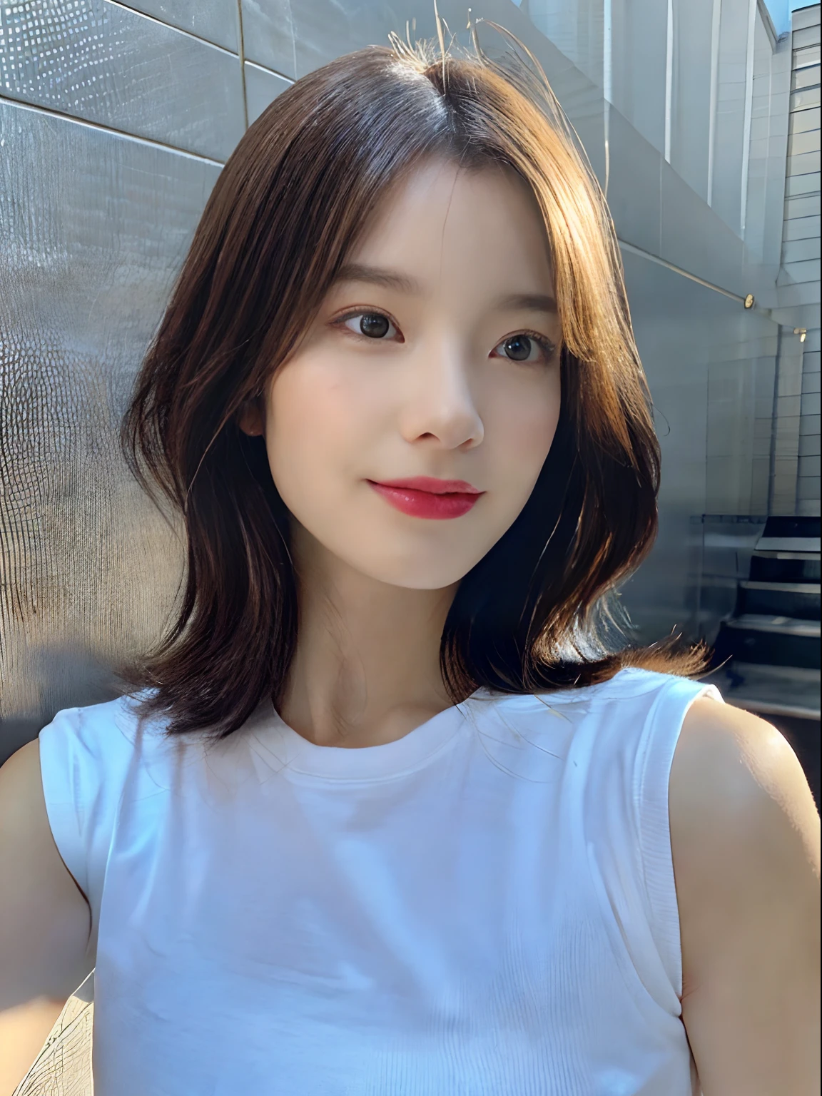 doress、(Photorealsitic:1.4)、(hyper realisitic:1.4)、(realisitic:1.3)、(Smooth lighting:1.05)、(Improved lighting quality in movies:0.9)、32K、1girl in、20 years girl、Realistic lighting、Back lighting、Facial light、raytrace、(brightened light:1.2)、(enhanced quality:1.4)、(Top quality real texture skins:1.4)、finely eye、finerly detailed face、Fine quality eye、 close up of face、tshirts、(enhance body line mood:1.1)、(Increase the beauty of skin texture:1.1)