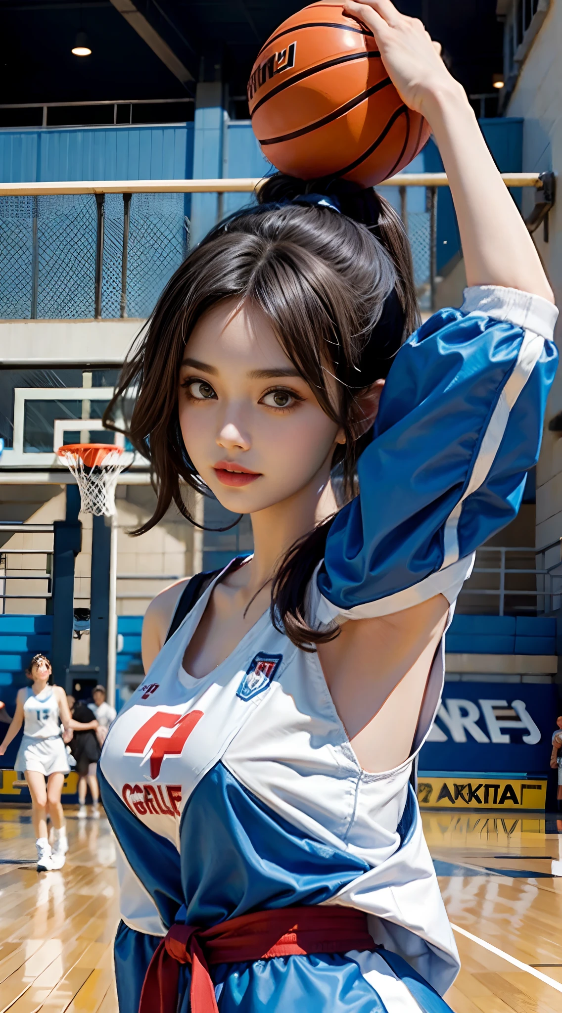 girl with, On the basketball court, Cute, Street Basketball、