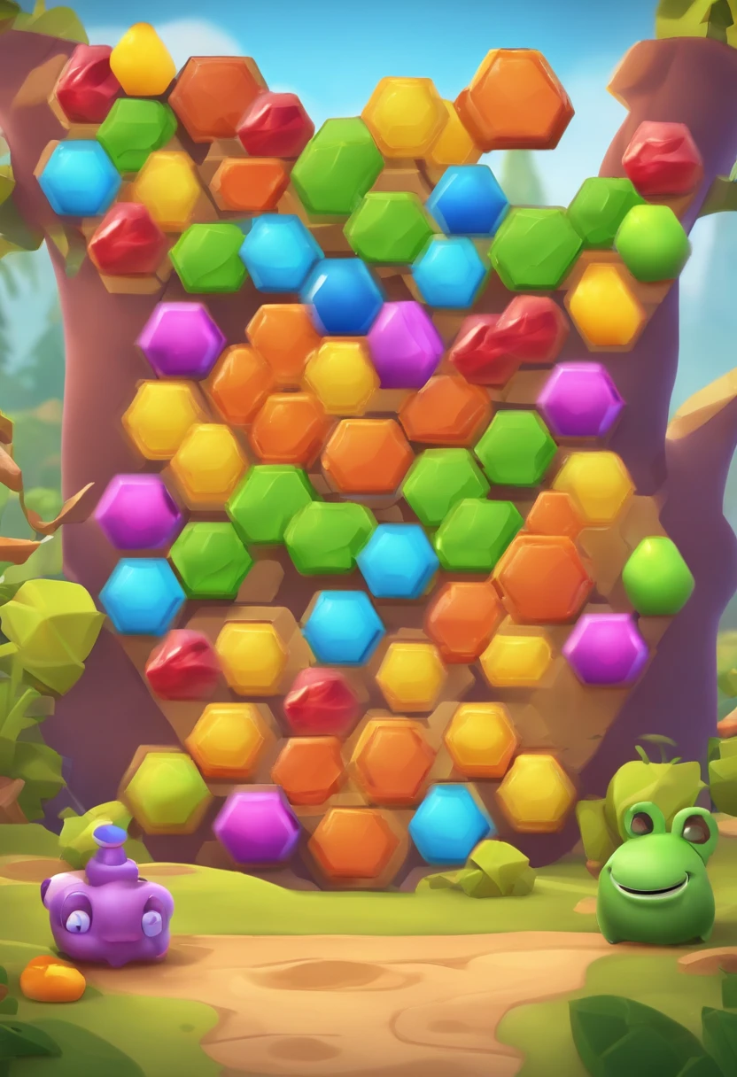 A colorful puzzle game with buttons and buttons, the block, color blocking, mobile game style, game ui, Casual game, Casual game, blobs, Game UI, game board, platformer, screen cap, game footage, game ui asset design, 🐋 as 🐘 as 🤖 as 👽 as 🐳, high quality screenshot, Very epic, gameplay