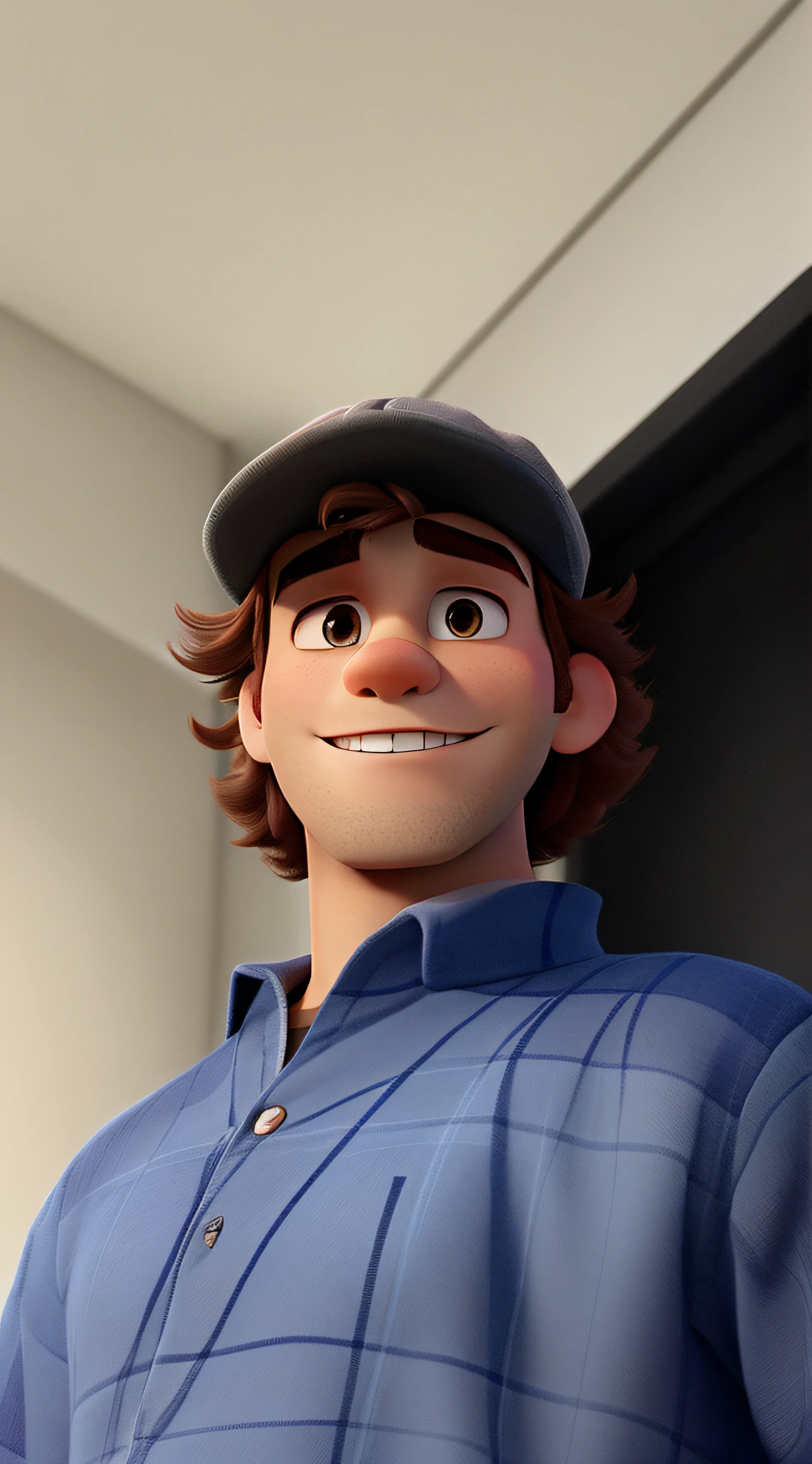 a man in a cap, with medium hair, estilo disney pixar, alta qualidade, melhor qualidade