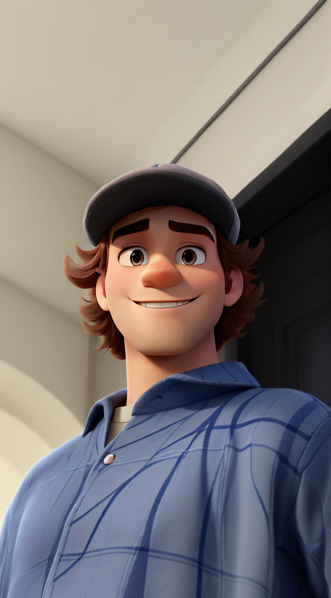 a man in a cap, with medium hair, estilo disney pixar, alta qualidade, melhor qualidade