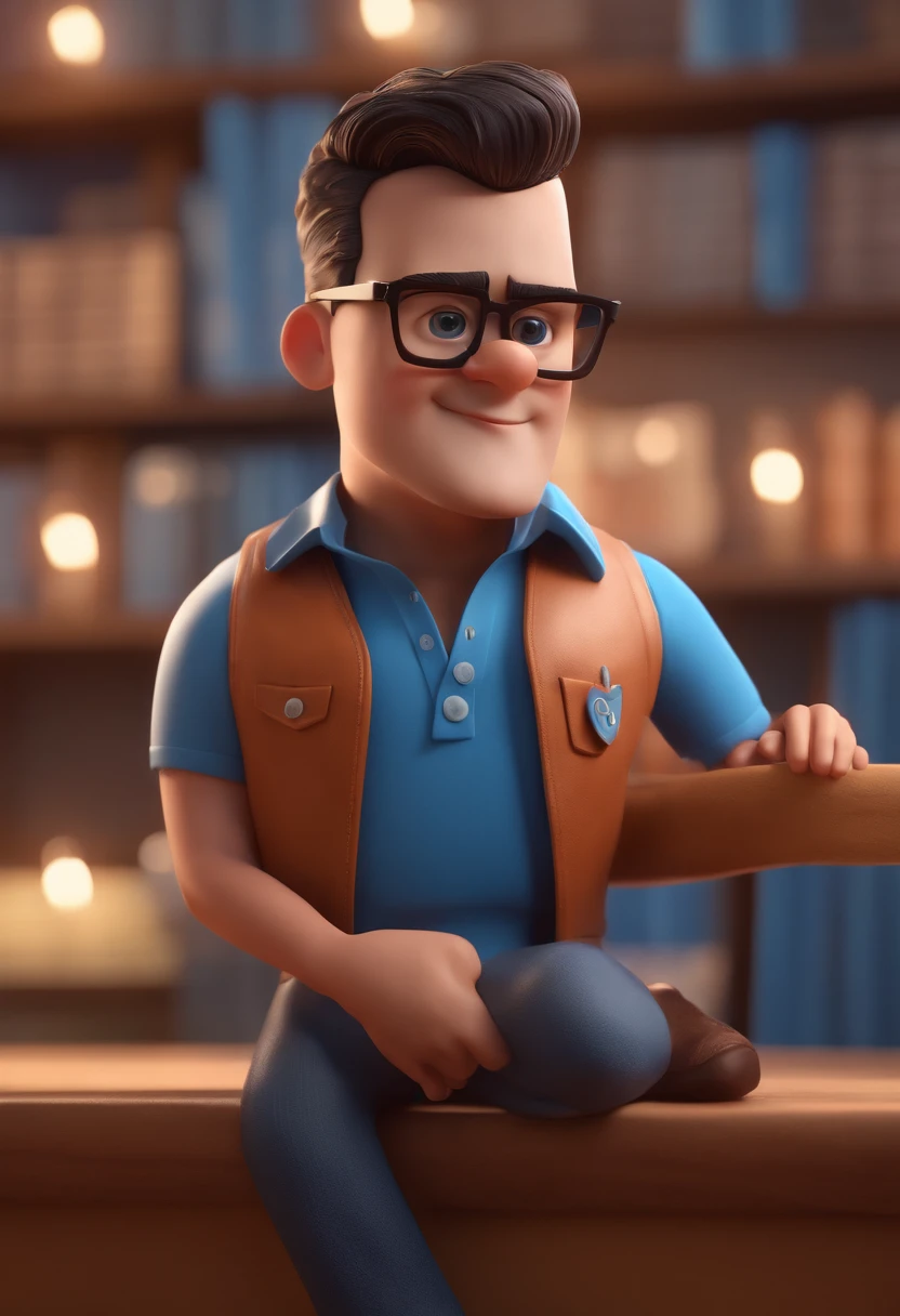 Cartoon character of a man with black glasses and a blue shirt, animation character, Caractere estilizado, animation style rendering, 3D estilizado, Arnold Maya render, 3 d render stylized, toon render keyshot, Personagem 3D, Personagem 3D, 3d rendering stylized, 3 d character render, personagem de desenho animado, Personagem de close up, Pose de personagem, (Estilo Pixar) (master part:1.2) (Bokeh) (best quality) (pele detalhada) (textura detalhada) (8k) (argila) (Cinematic lighting) (foco nítido