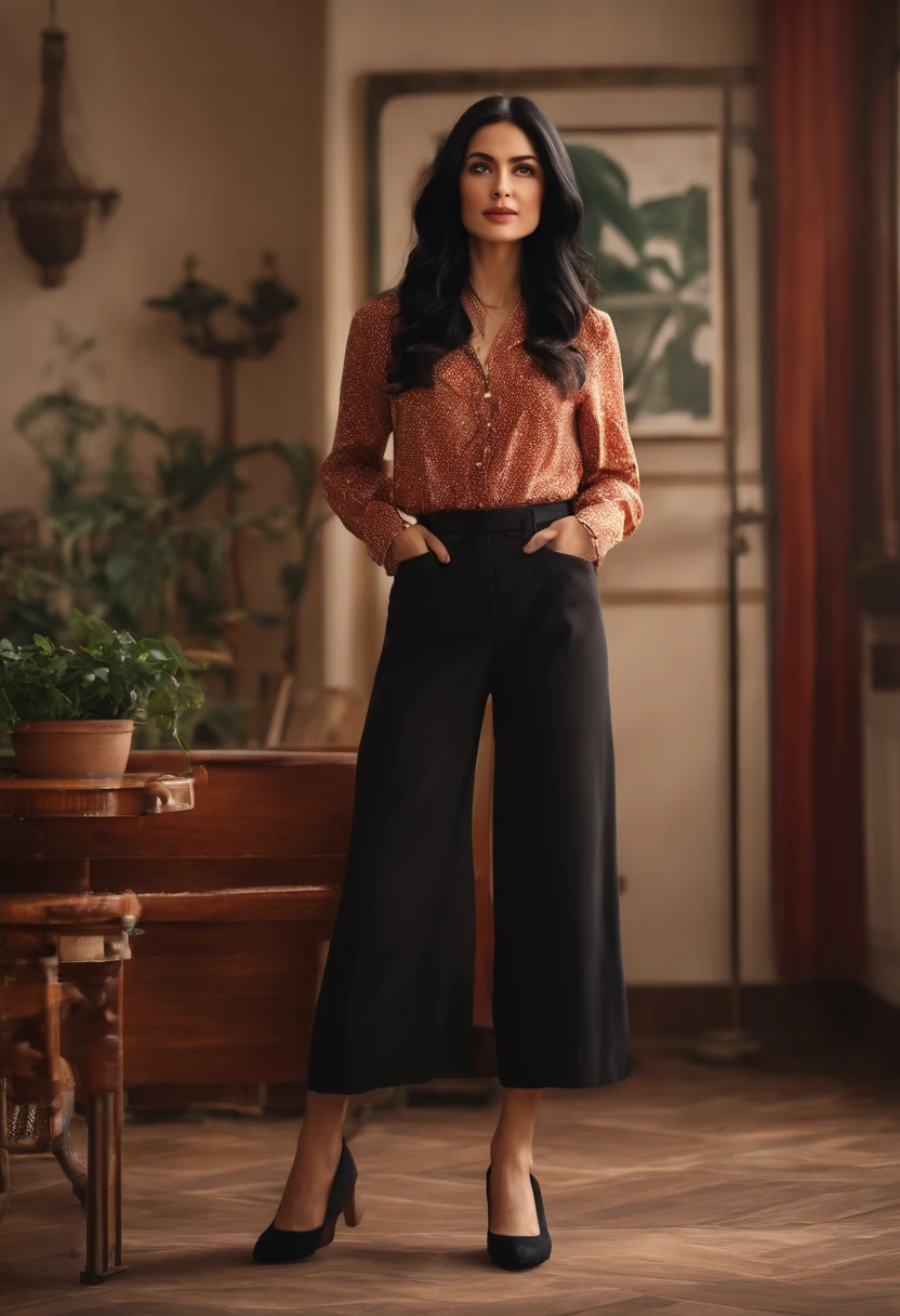 Pixar-style images ,Long black hair，Middle-aged woman，Plain clothes，Big eyes