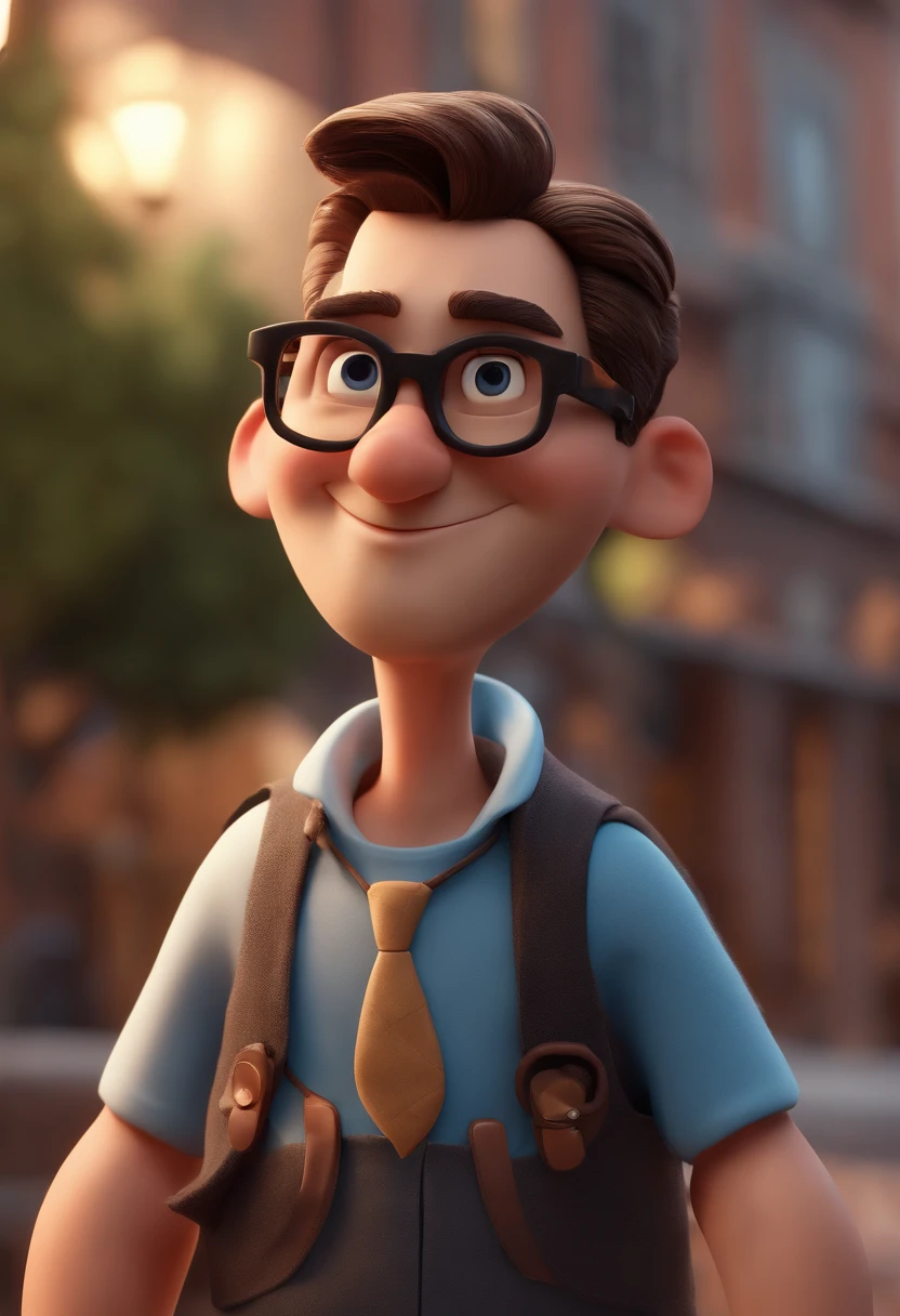 Cartoon character of a man with black glasses and a blue shirt, animation character, Caractere estilizado, animation style rendering, 3D estilizado, Arnold Maya render, 3 d render stylized, toon render keyshot, Personagem 3D, Personagem 3D, 3d rendering stylized, 3 d character render, personagem de desenho animado, Personagem de close up, Pose de personagem, (Estilo Pixar) (master part:1.2) (Bokeh) (best quality) (pele detalhada) (textura detalhada) (8k) (argila) (Cinematic lighting) (foco nítido