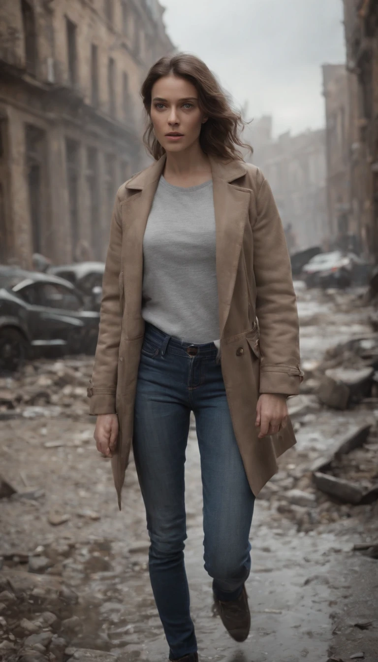 A lot of small details, sci - fi movie style, On a ruined city street, Overcast, Photography, Natural textures, Natural light, natural blurry, Photorealism, Cinematic rendering, Ray tracing, Highest quality, Highest detail, Cinematic, Third Person View, blurry effect, Long exposure, 8K, hyper HD, Natural lighting, Moody lighting, Cinema Lighting --Q 2 --ar 9:16