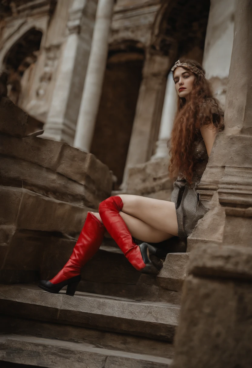 garota.16 anos(((Adolescente) .aluno.Gothic style.Rosto da Teagan Croft.Usa batom vermelho forte.Ao fundo existe um escola com arquitetura inglesa.O corpo da garota deve aparecer por inteiro.garota usa uniforme escolar(Blaze e saia longa).Uniforme escolar composto por blaze e saia.The girl stands in front of the school.The school is an English castle.A garota usa botas.Pulseiras prata.Colar prata.Batom vermelho.Estilo Rock.lABIOS VERMELHOS..PULSEIRAS E GARGANTILHA PRATEADA. a BOTAS DEVEM APARECER.