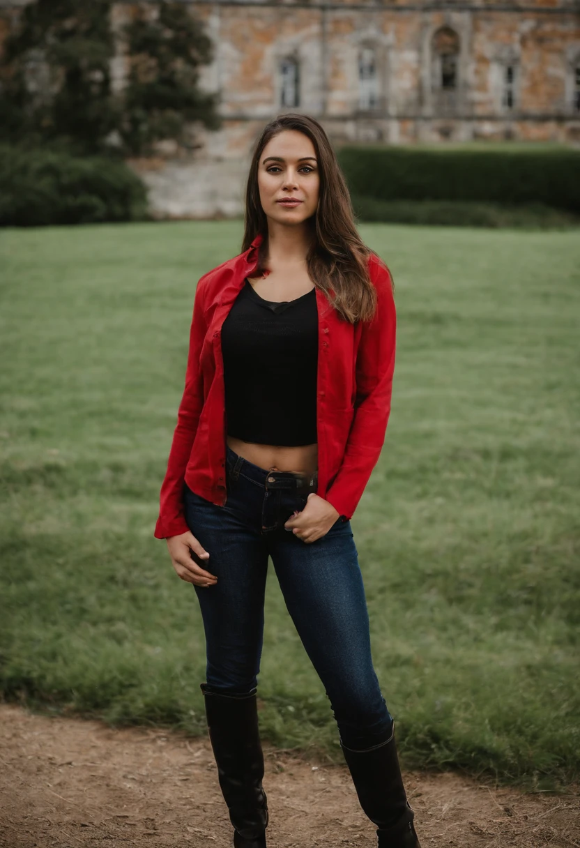 garota.16 anos(((Adolescente) .aluno.Gothic style.Rosto da Teagan Croft.Usa batom vermelho forte.Ao fundo existe um escola com arquitetura inglesa.O corpo da garota deve aparecer por inteiro.garota usa uniforme escolar(Blaze e saia longa).Uniforme escolar composto por blaze e saia.The girl stands in front of the school.The school is an English castle.A garota usa botas.Pulseiras prata.Colar prata.Batom vermelho.Estilo Rock.lABIOS VERMELHOS..PULSEIRAS E GARGANTILHA PRATEADA. a BOTAS DEVEM APARECER.