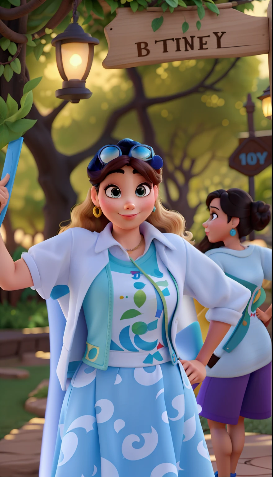 Poster no estilo Disney pixar, alta qualidade, melhor qualidade, mulher sexy branca, 30 anos cabelo cacheado curto