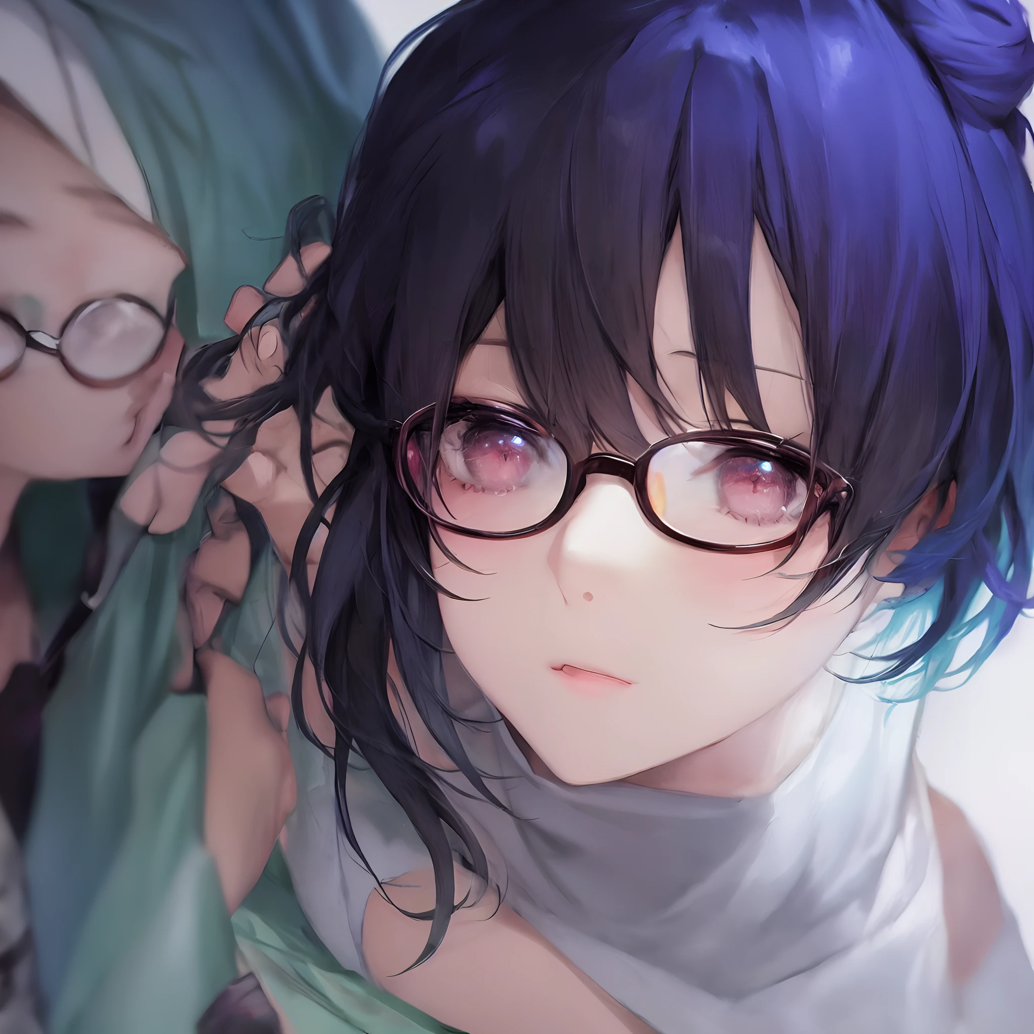 Anime girl with blue hair and glasses looking at the camera, Obras de arte al estilo de Guweiz, Anime Moe Artstyle, Guweiz, Arte detallado del anime digital, Retrato de alta calidad, Retrato estilo anime, foto de perfil 1024px, Arte de anime clave detallado, Retrato realista kawaii, digital anime illustration, Retrato pixelart, Retrato de Lofi