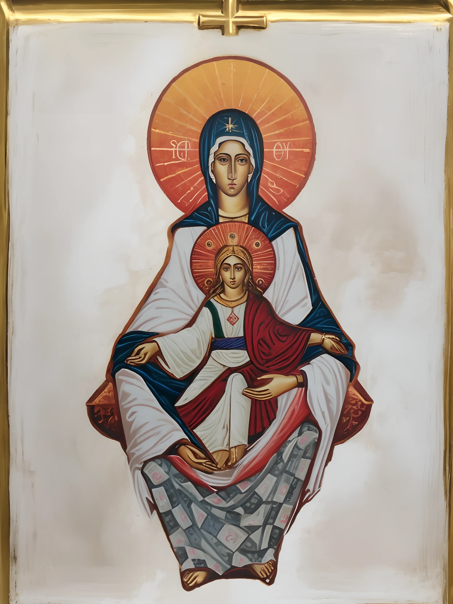 Painting of a woman holding a child on her lap, Iconografia religiosa, Iconografia sagrada, roman catholic icon, Arte sacra, catholic icon, Directed by: Viktor Oliva, queen of heaven, exibido em um altar, orthodox icon, Pintura religiosa, by Beta Vukanović, imagens sagradas, icon with a halo of fire, Detalhes adicionais