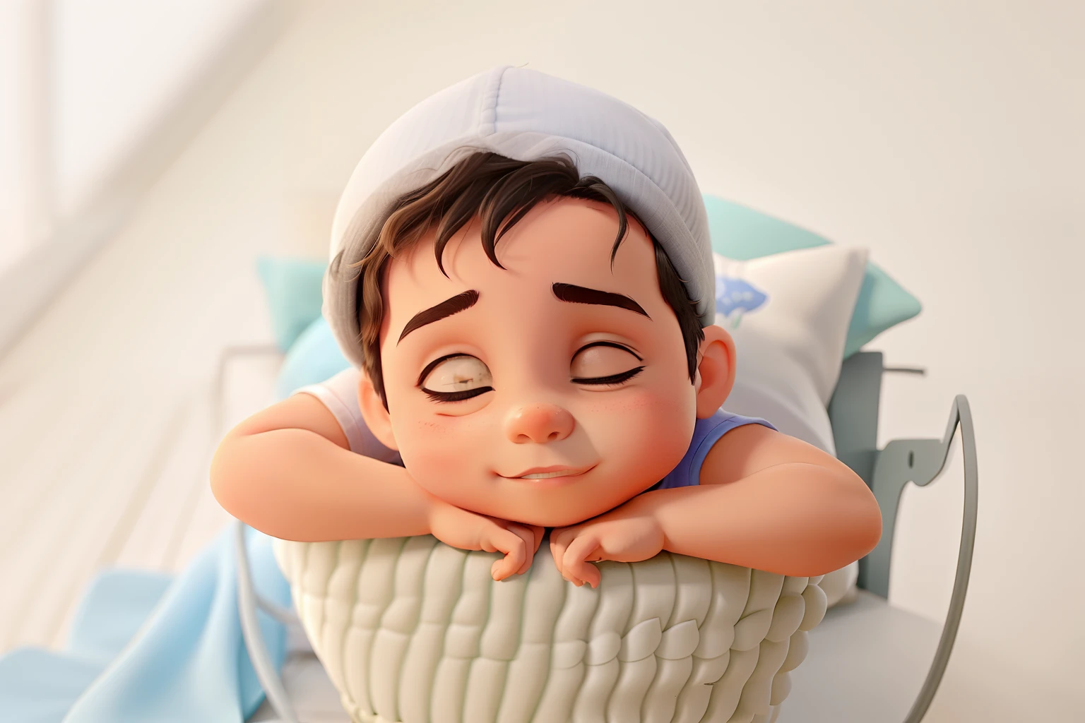 Um bebe de 15 dias, menino e dormindo