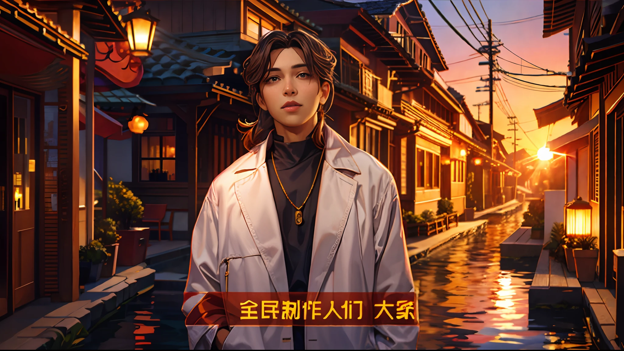 the sunset,eventide,evening light,middle parted hairstyle