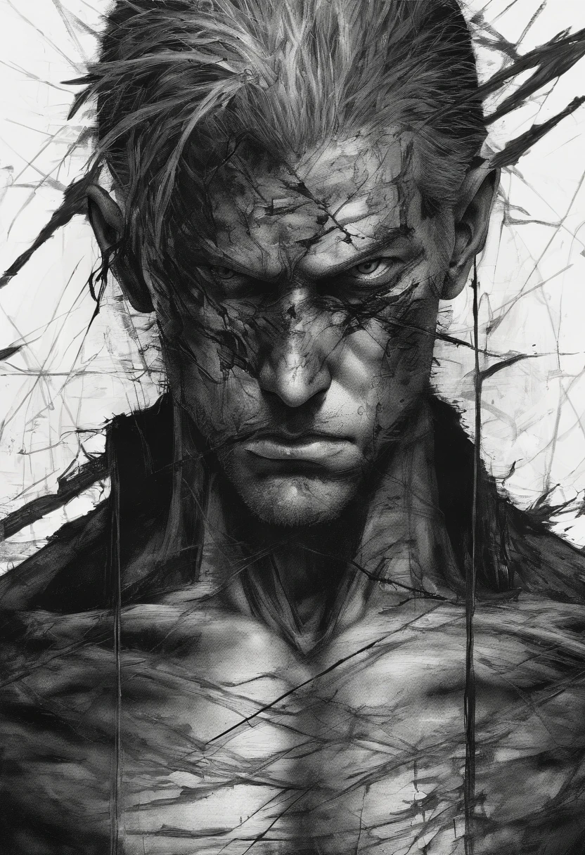 Zoro um de anime, Perfect centralization, coelho (franco)de Donnie, Standing position, beleza abstrata, Centrado, looking at the camera, Facing the camera, nearing perfection, triste, desespero, corpo inteiro, hands on her head, Dynamic, altamente detalhado, liso, foco nítido, 8k, high-definition resolution, illustration, arte de Carne Griffiths e Wadim Kashin, fundo branco