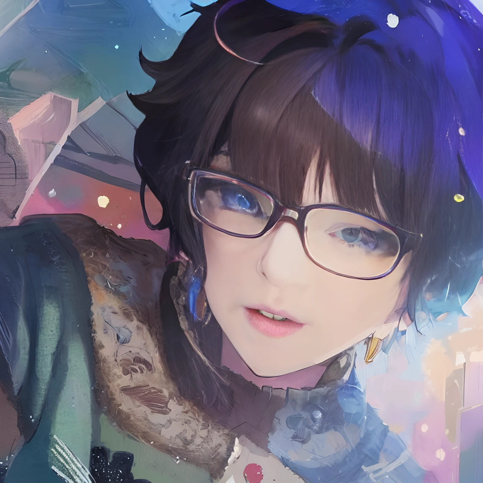 chica anime con pelo absolutamente negro y gafas sosteniendo sensuales, Estilo anime 4K, Obras de arte al estilo de Guweiz, Anime Moe Artstyle, Retrato estilo anime, Ilya Kuvshinov. 4 mil, Hermoso retrato de anime, Anime style. 8k, Retrato de alta calidad, Guweiz, Arte detallado del anime digital, Anime Art Wallpaper 4K