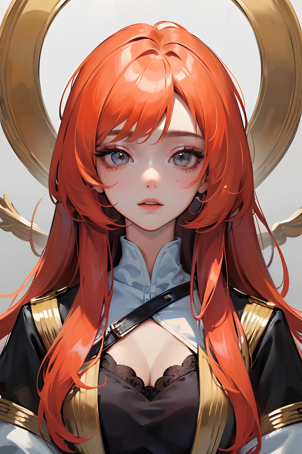 ((tmasterpiece)),(best qualtiy),(A half body),looking at away,(ultra intricately detailed),(Highest Definition),(8K),(Clean lines),(Perfect facial features,Perfect meat),(offcial art),1little girl,matchless beauty,robe blanche,Orange long hair,