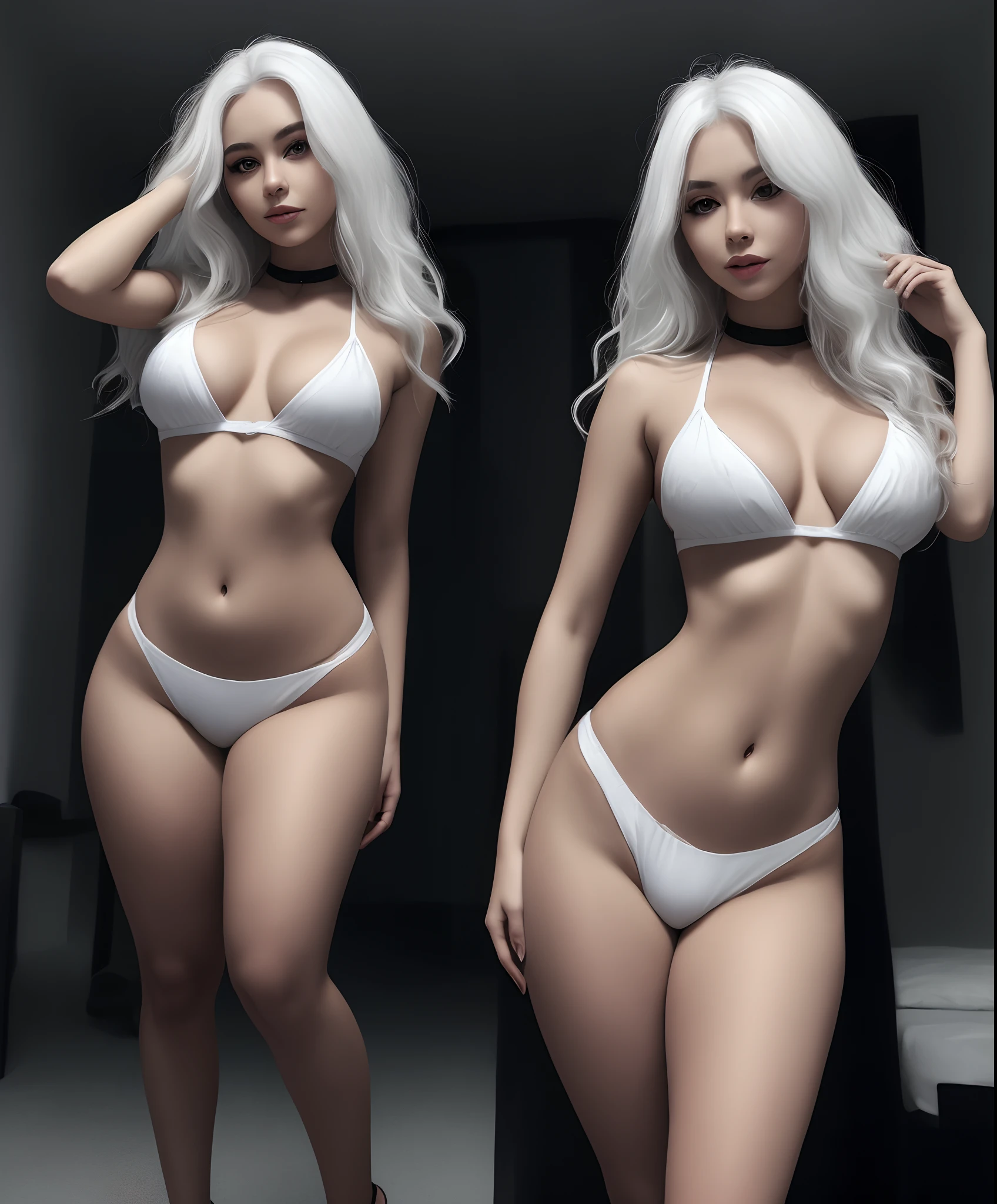 A white haired tiger girl, hazel cat like eyesc slender but curvy body