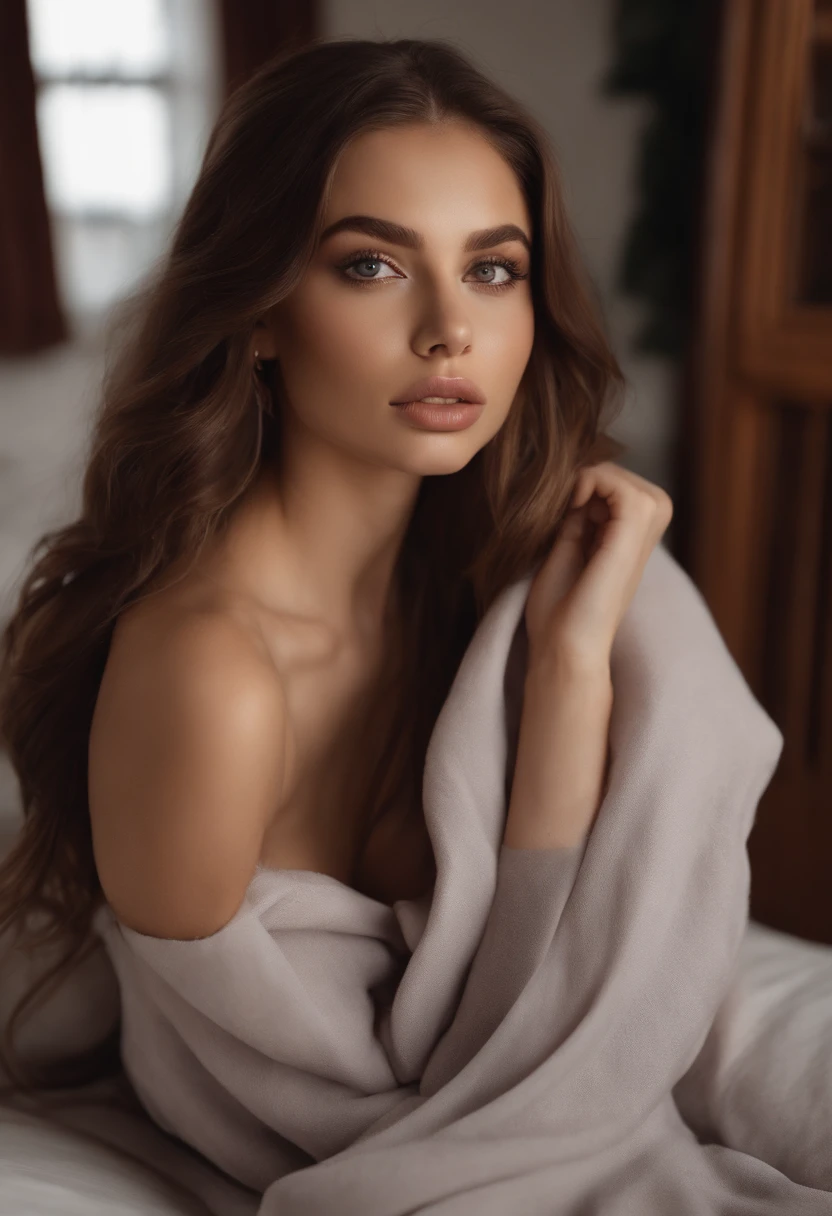 Arafed Mujer totalmente , Chica sexy con ojos marrones, ultra realista, meticulosamente detallado, Retrato Sophie Mudd, brown hair and large eyes, selfie de una mujer joven, Ojos del dormitorio, Violeta Myers, sin maquillaje, Maquillaje natural, staring directly into camera, cara con artgram, maquillaje sutil, Impresionante foto de cuerpo completo arrodillado en la cama, En el dormitorio, Medium to large size bust