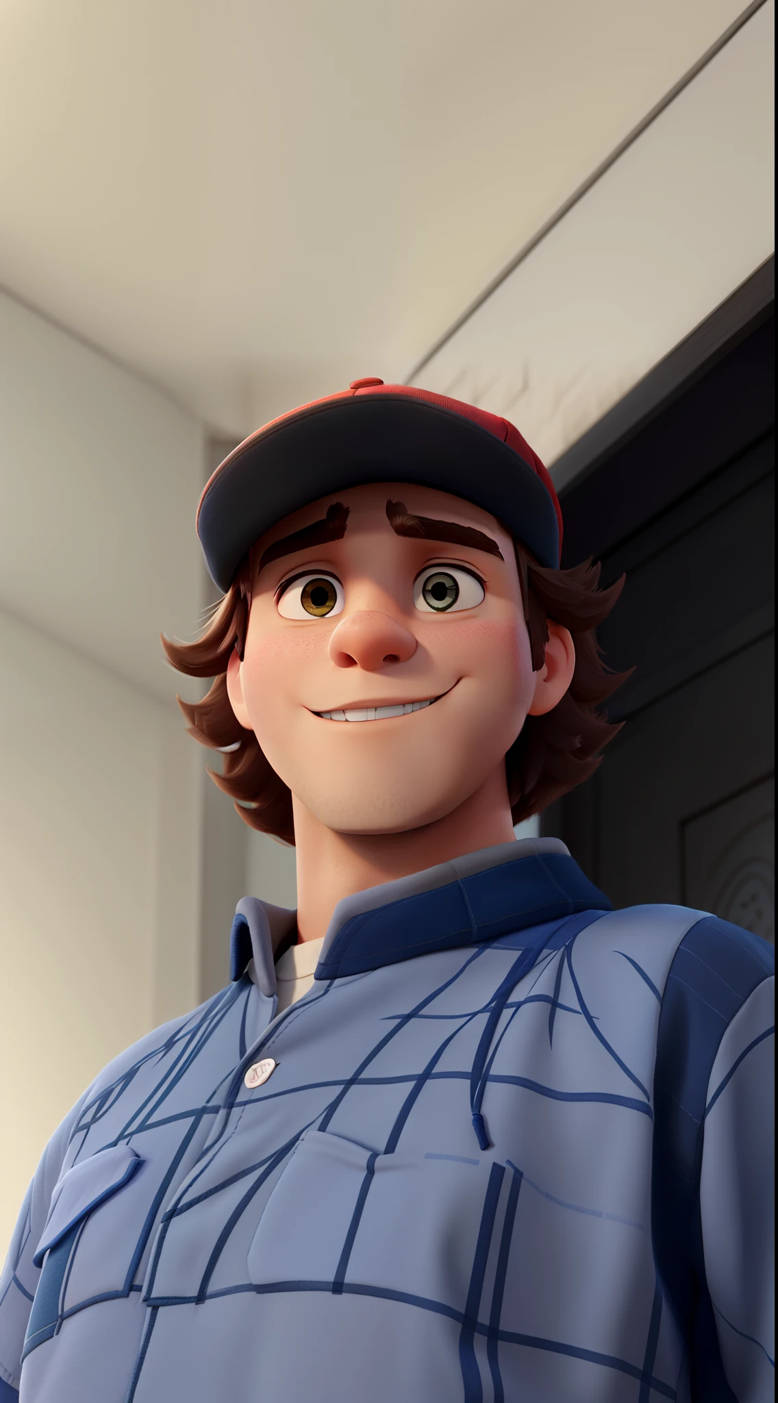 A boy wearing a cap, com cabelo grande, estilo disney pixar, alta qualidade, melhor qualidade, ultra detalhado.