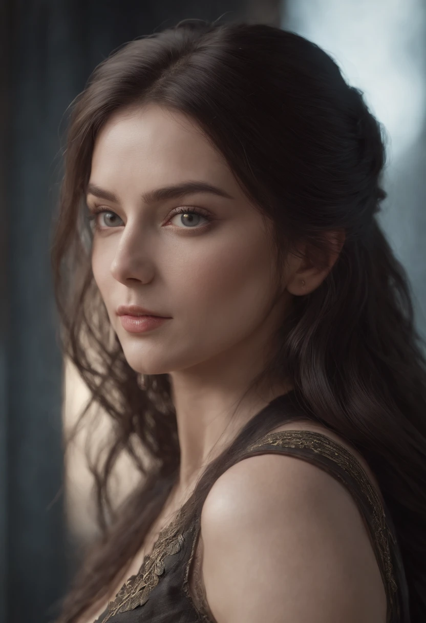 Portrait of a beautiful female 1700s, perfect detailed face, detailed symmetric circular iris, long hair, black hair, realistic, greem eyes, stunning realistic photograph Norwegian character, 3d render, octane render, intricately detailed, cinematic lighting, Centered hyper detailed cover photo, awesome full color, hand drawn, dark, gothic, gritty, 12k, high definition, cinematic, neoprene, behance contest winner, portrait featured on unsplash, stylized digital art, anime art style, smooth, ultra high definition, 8k, unreal engine 5, ultra sharp focus, intricate artwork masterpiece, ominous, epic, TanvirTamim, trending on artstation, highly detailed, vibrant