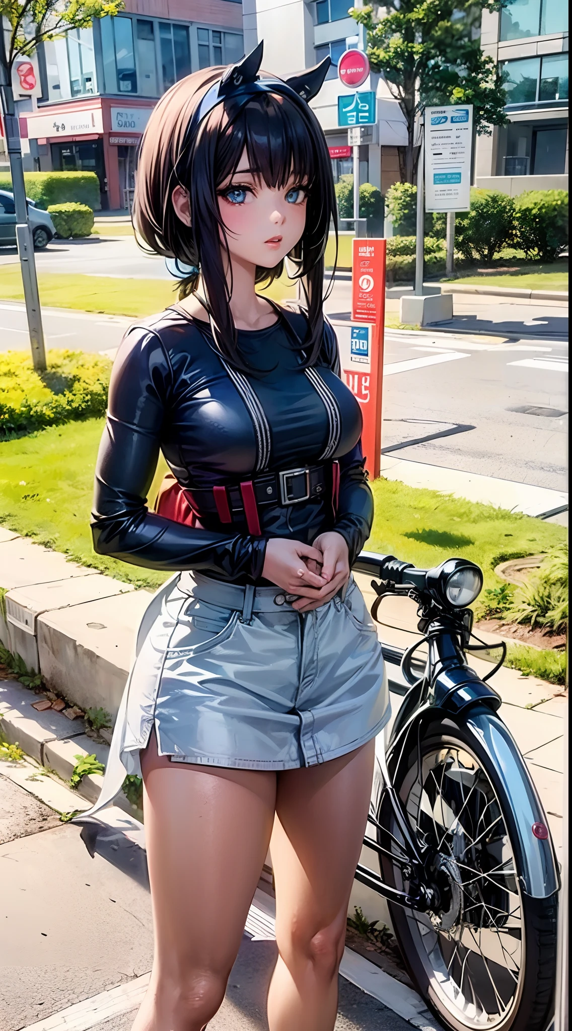 1girl anime, Sukeban gyaru j-rock , fantasy magic anime, retro j-rock 80's, heavy strong thicc legs and muscle shaped body , amazing sexy girl, hyper detailed, detailed background, j-rock clan, retro Vespa motorcycle , beautiful detailex