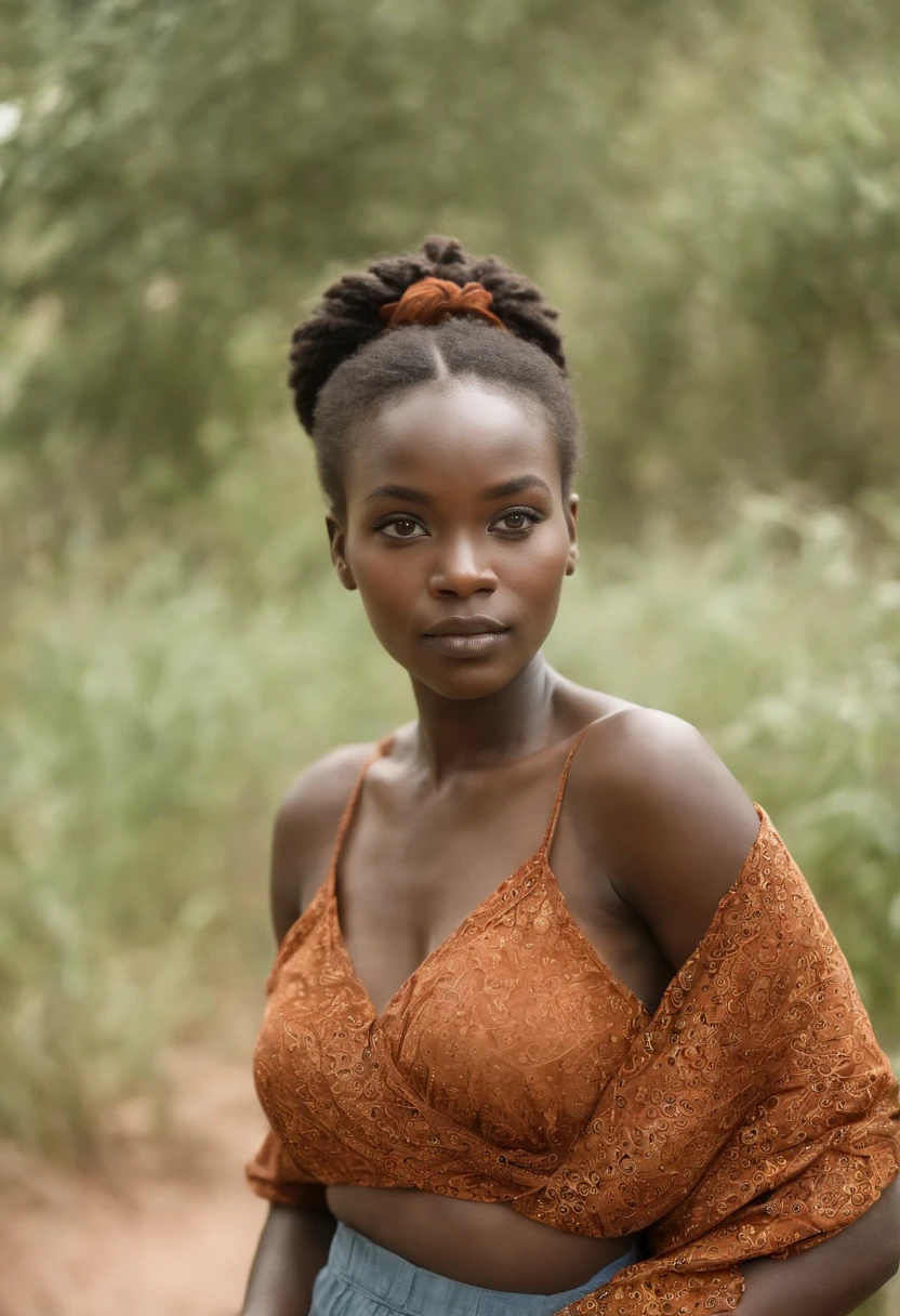 Fille africaine avec le même visage, yeux bleus, magnifique, corps à moitié nu, jambes ouvertes, cabré son gros cul