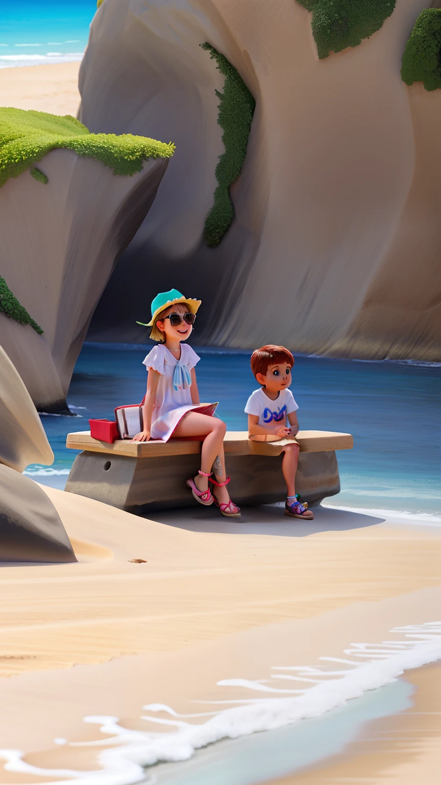 There are two people sitting on a bench on the beach, vacation photo, em uma praia tropical, divertindo-se, na praia, instagram post, imagem de perfil, em uma ilha, 4 k post, Postagem 4k, sentado na praia, Colocados, no oceano, na praia, na praia, posando em uma praia com o oceano