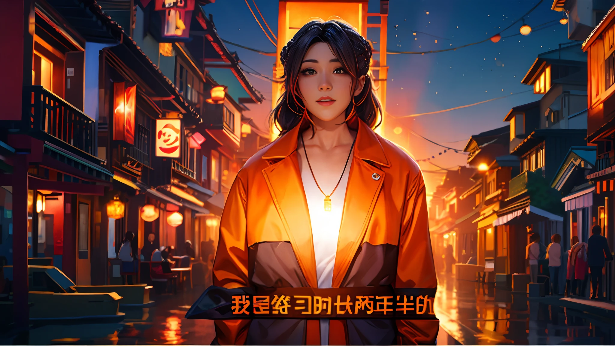 the sunset，eventide，evening light，middle parted hairstyle
