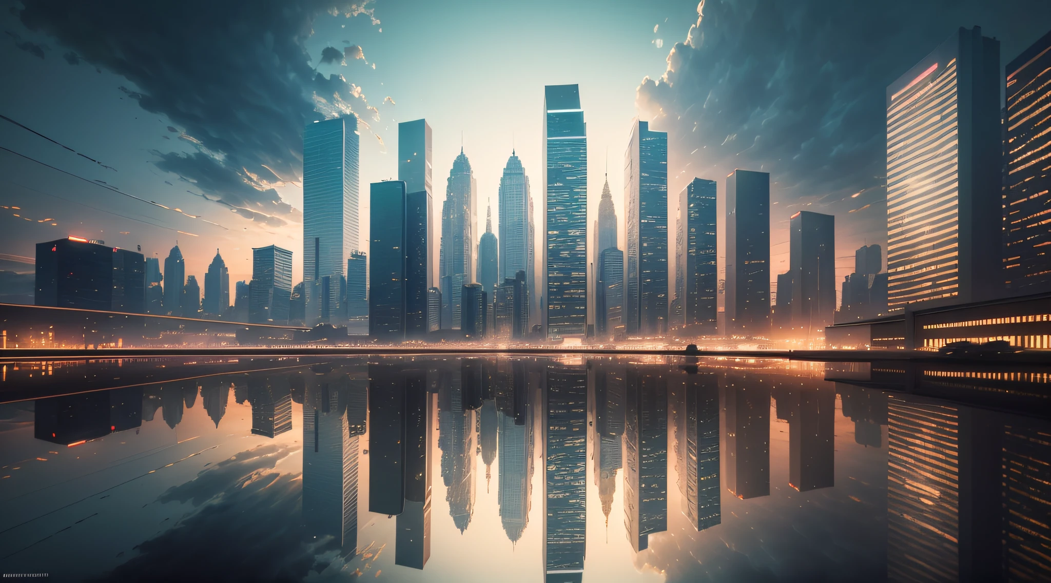 Design a captivating image of a cityscape flooded with brilliant light, devoid of any human presence.
Picture a modern city with towering skyscrapers, well-lit streets, and illuminated buildings, creating a stunning and surreal vista. The image should emphasize the absence of people, capturing the serene beauty and the solitude of an otherwise bustling metropolis.
Highlight the city's architectural details, such as reflections in glass facades, the glow of streetlights, and the play of light and shadow. The image should evoke a sense of quietude and contemplation in the heart of the city.
Include elements like parks, bridges, and urban landscapes to reinforce the idea of an empty city. The absence of people should accentuate the beauty of the city's structures and the unique atmosphere created by this rare moment of solitude.
The image should inspire viewers to appreciate the urban landscape in a new light, highlighting the architecture, design, and vibrancy of a city when it's temporarily devoid of its usual inhabitants