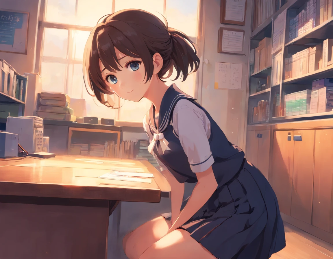 A cute girl, a baby face anime girl, anime girl, cute, a school girl, a girl wearing whiteand black skirt.