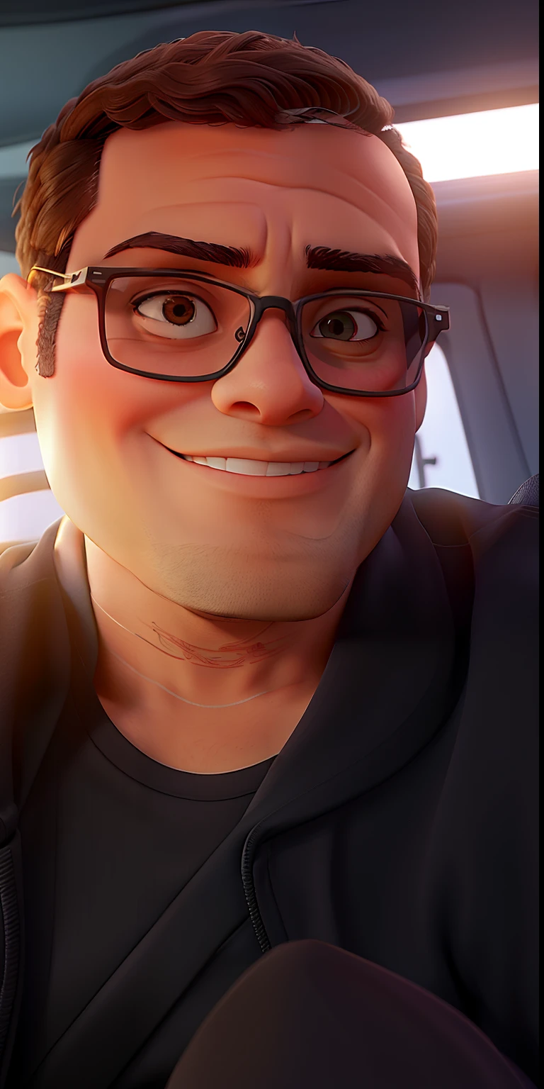 Um rapaz sentado na cadeira,dark and glasses-wearing,Beyond Bald.
