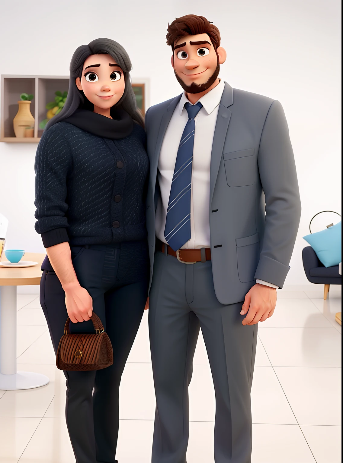 Um casal estilo Disney Pixar, alta qualidade, melhor qualidade, o homem de barba, Grey toothpick