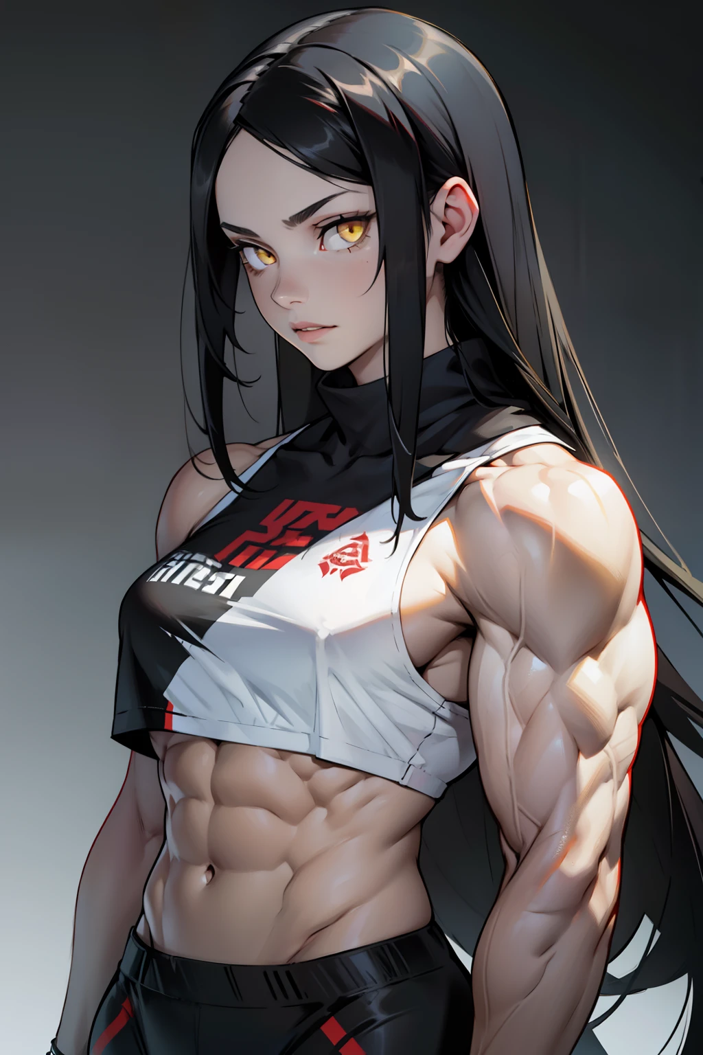 pale skin very long hair black hair yellow eyes ((((((1 girl)))))) (((((muscular)))))