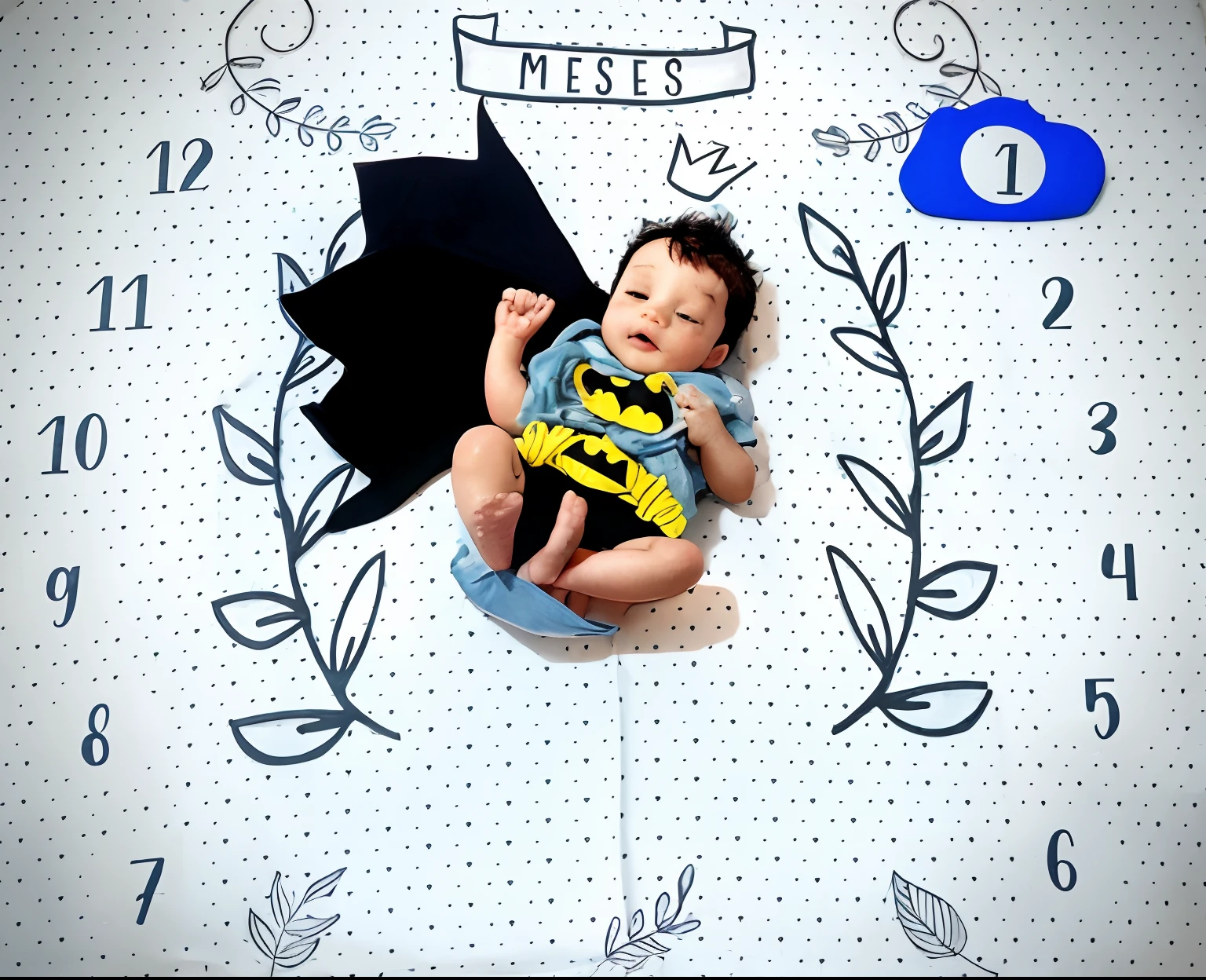 A child lying on a white bed, vestindo roupa de batman, alta qualidade