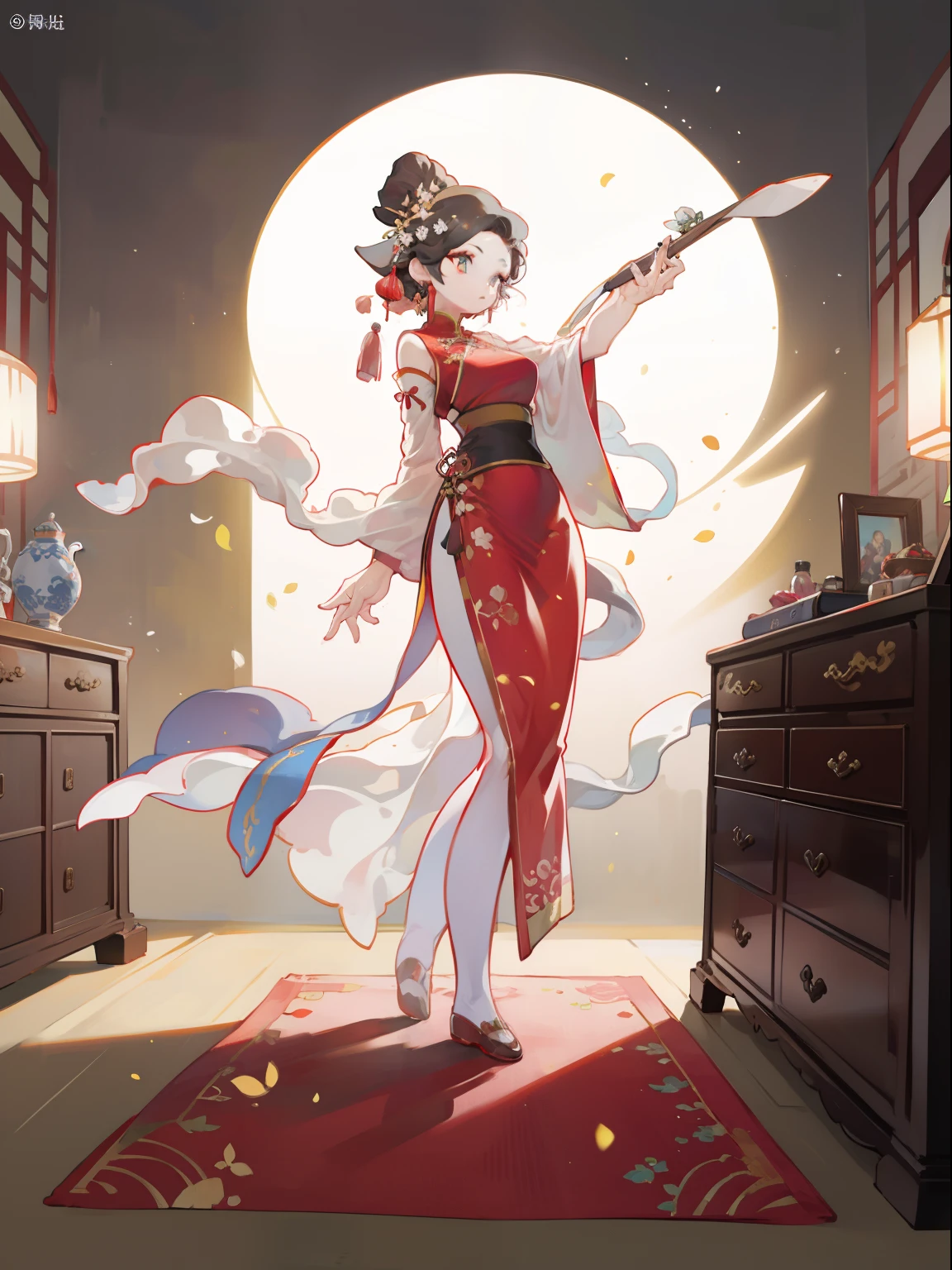 Traditional Chinese costumes, model poses, Studio lighting