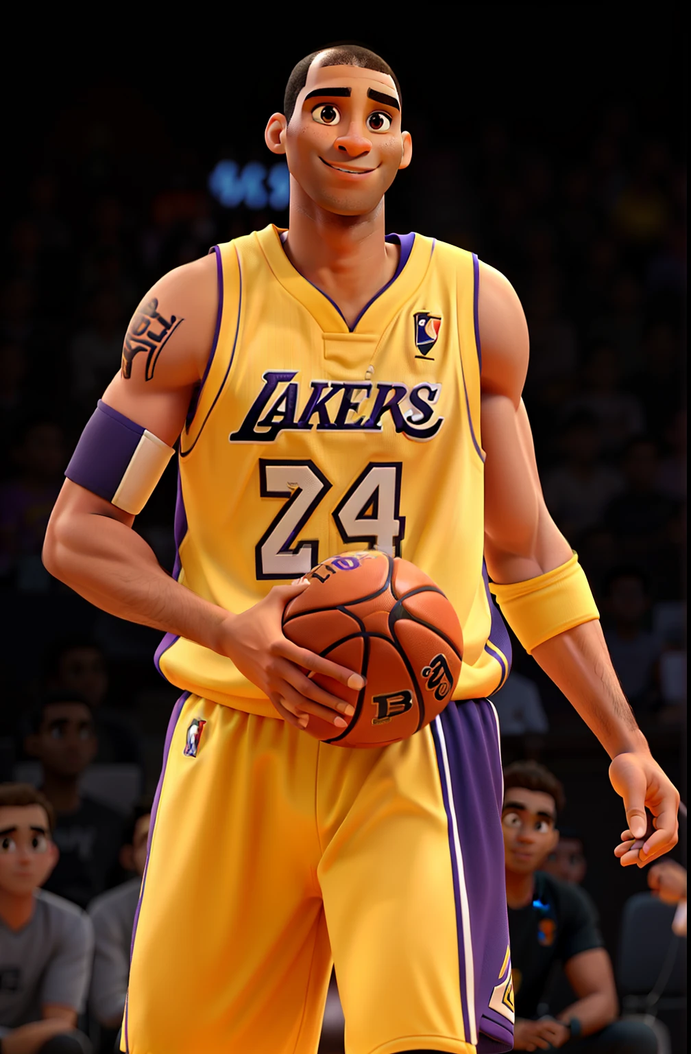 One basketball player with Lakers jersey with 8 number at back of jersey with harry name on jersey standing with usa 2012 basketball team  with trophy at floor and with medal in neck
