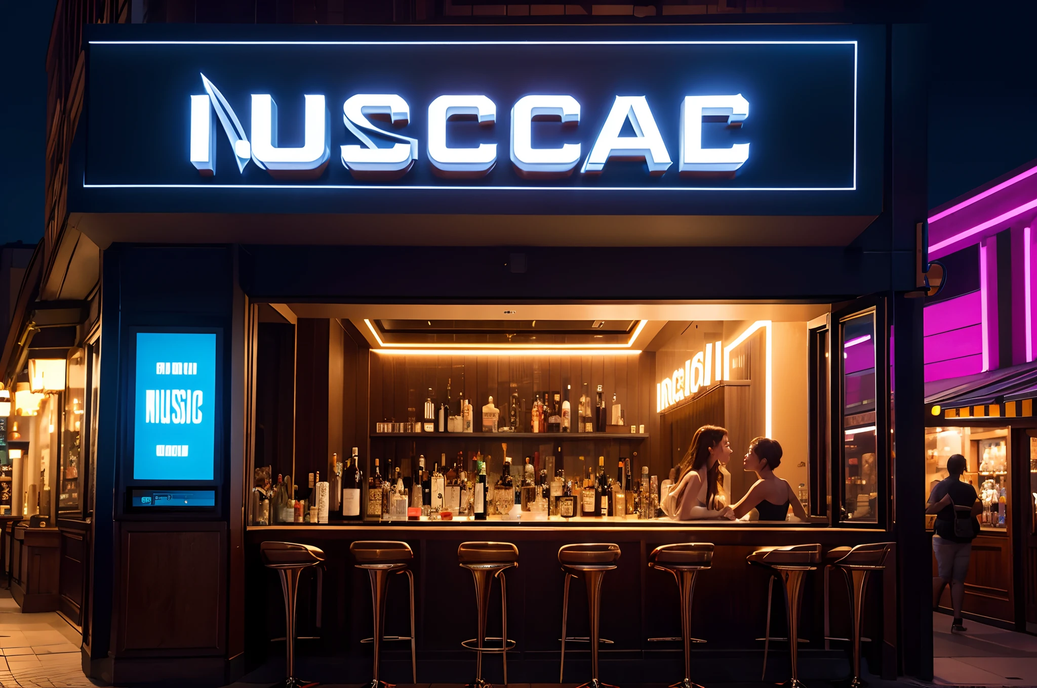 Upscale music bar scene, NOhumans,Vector animated scene