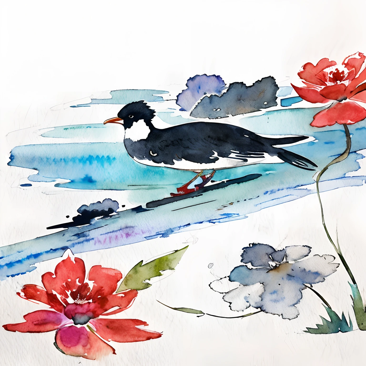 夏天 ink and watercolor painting