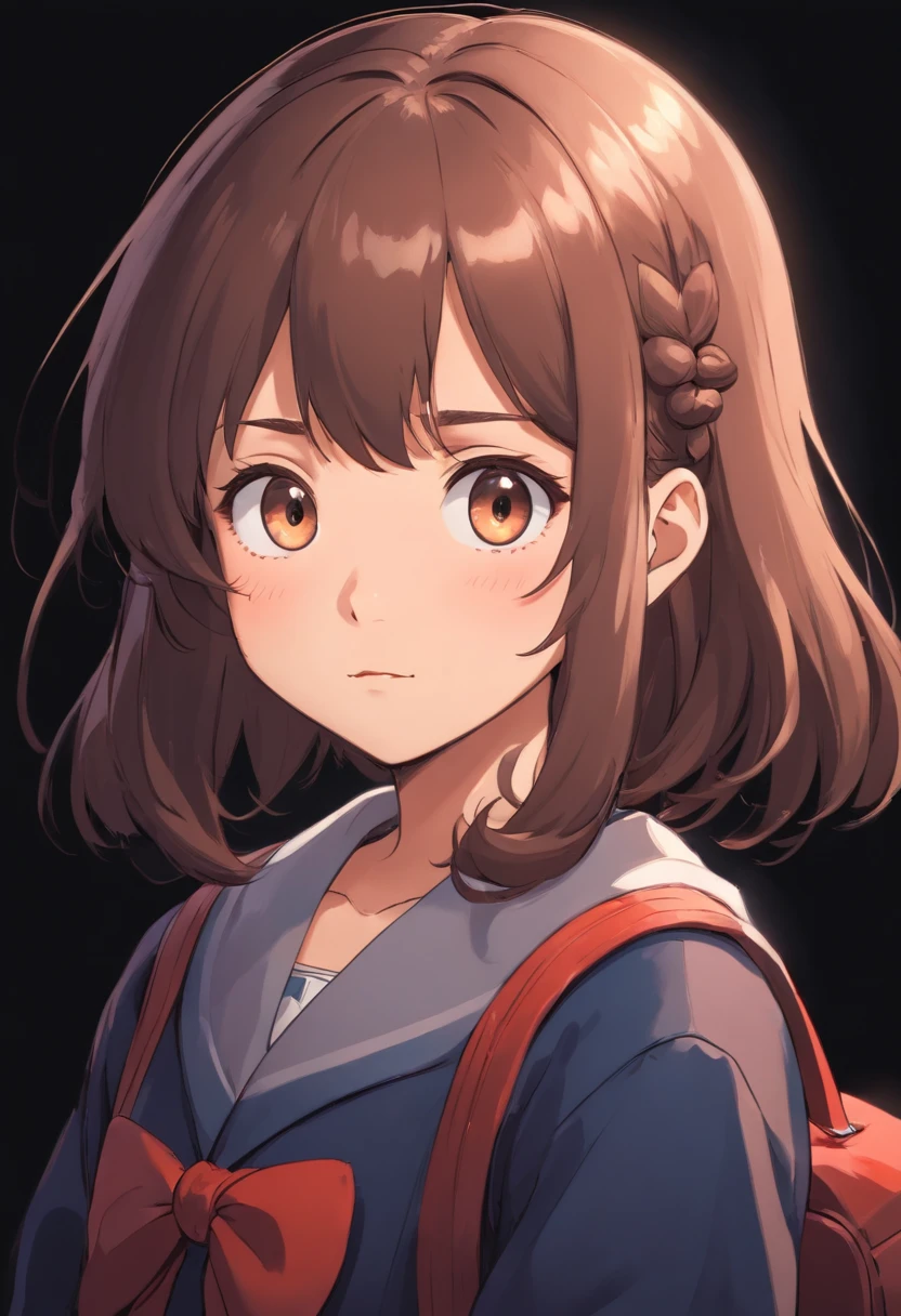 A cute girl, a anime girl, anime girl, cute, a school girl, black background, dark room, a girl only show face, no body, cute girl only face.