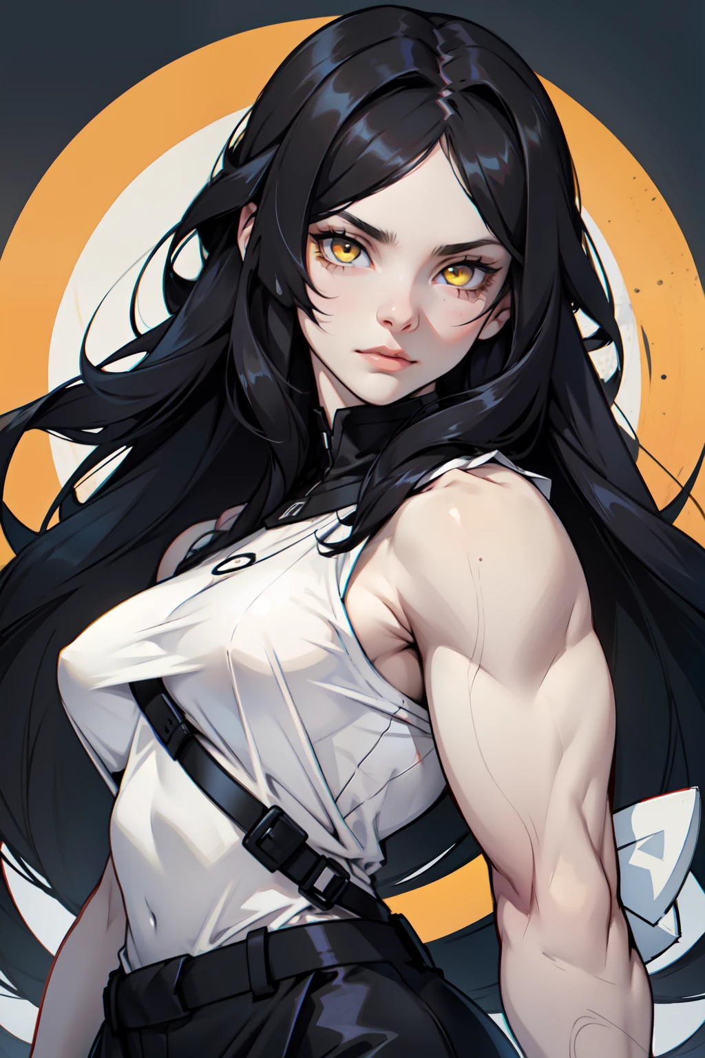 pale skin very long hair black hair yellow eyes ((((((1 girl)))))) (((((strong)))))