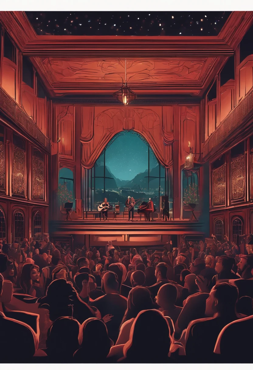 Music bar singing stage scene， NOhumans，Vector animated scene