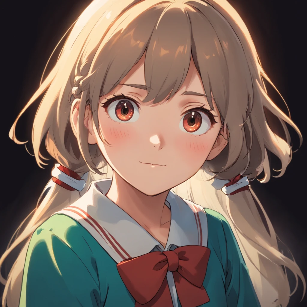 A cute girl, a baby face anime girl, anime girl, cute, a school girl, black background, dark room, a girl only show face, no body, cute girl only face.