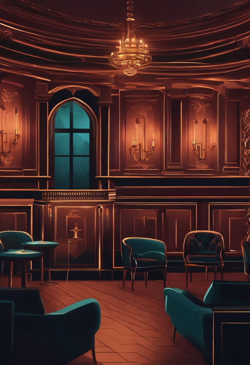 Upscale music bar singing stage scene, NOhumans,Vector animated scene