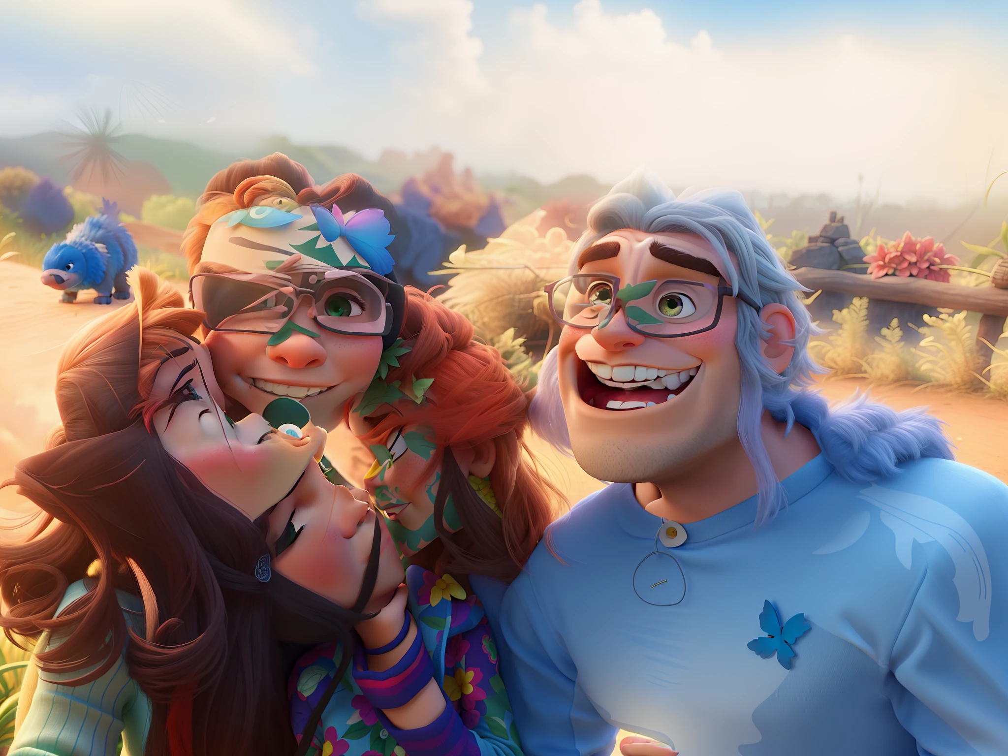 romantic couple, igual aos filmes Disney Pixar em meio a natureza