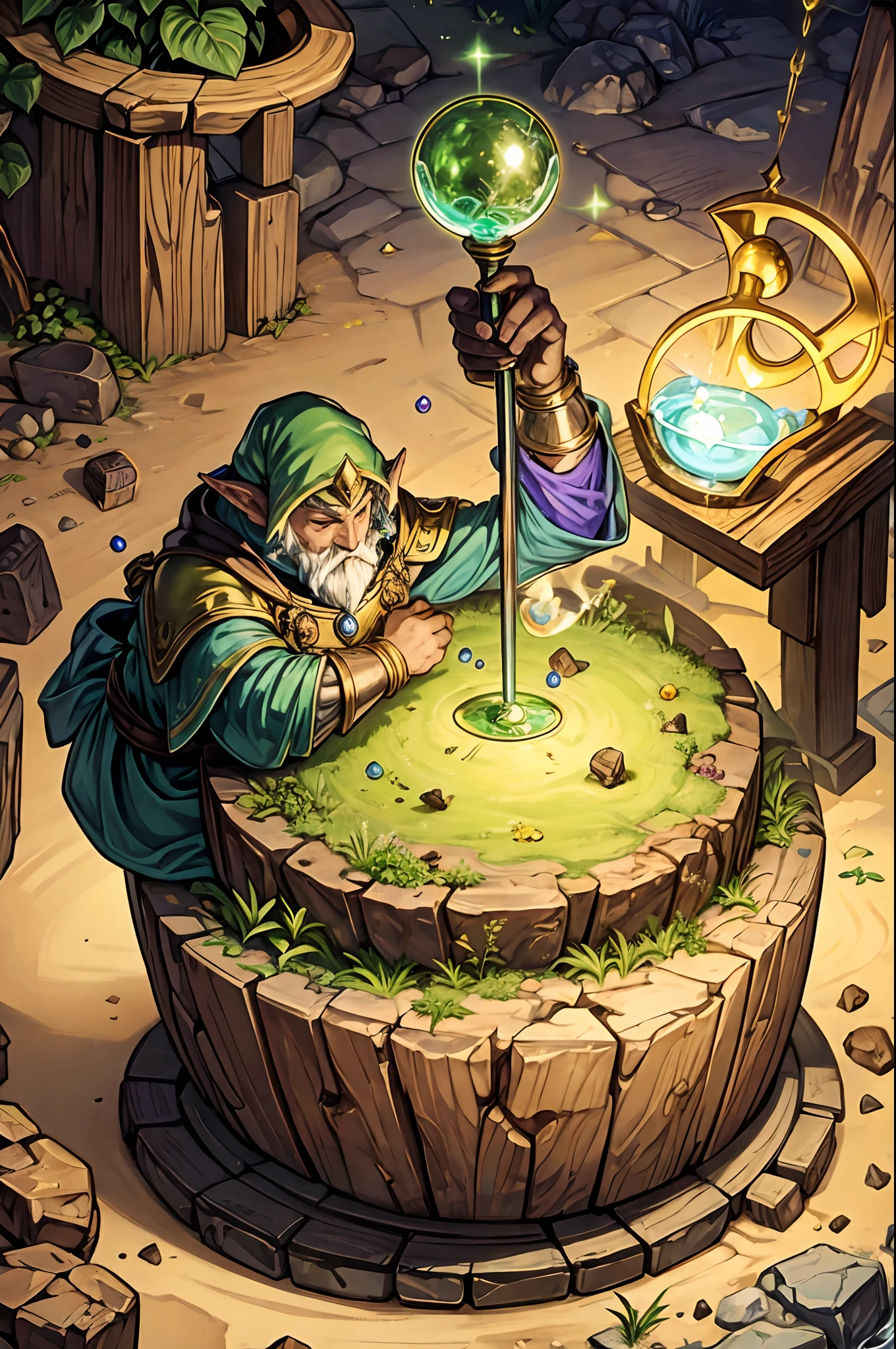 Earth Gnome performing alchemy. Alchemy themed card game. Earth Element.